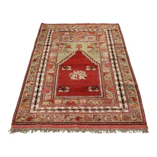 1920 3'10"x5'4" Pompeain Red Hand Knotted Antique Bergama Prayer Wool Oriental Rug For Sale