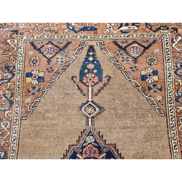 Vintage Malayer Area Rug, Hand-Knotted Wool, Geometric Medallion Pattern, Camelhair & Red, 4x7 For Sale - Image 13 of 16