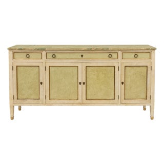 Mid-Century Italian Painted Credenza Sideboard Faux Marble Top With French Neo-Classical Styling For Sale