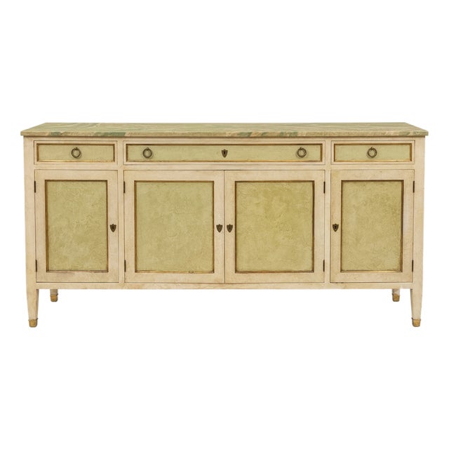 Mid-Century Italian Painted Credenza Sideboard Faux Marble Top With French Neo-Classical Styling For Sale