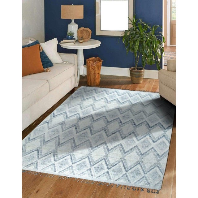 Ivory 9x13 Ivory Hand-Knotted Wool Diamond Chevron Geometric Modern Carpet Rug For Sale - Image 8 of 9