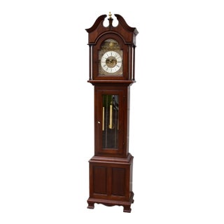 Traditional Mahogany Grandmother Clock Vintage Mechanical Embossed Dial For Sale