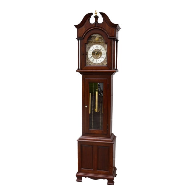 Traditional Mahogany Grandmother Clock Vintage Mechanical Embossed Dial For Sale