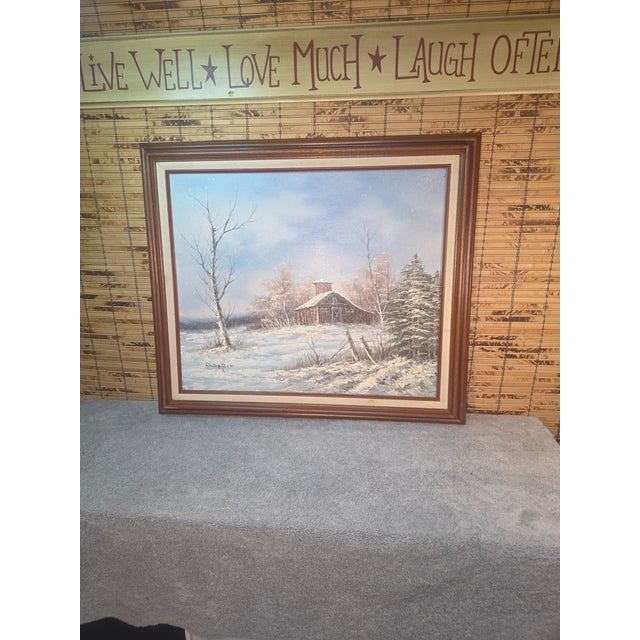 Art Deco Vintage 1970s Impasto Winter Landscape Oil Painting-Signed by Rozarie For Sale - Image 3 of 3