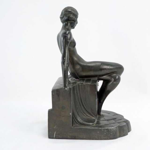 Metal Art Deco Nuart Nude Flapper Spelter Bookend Circa 1925 For Sale - Image 7 of 10