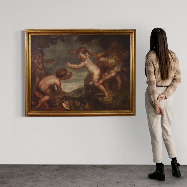 Mattia Traverso, Cherubs' Game, 1930, Oil on Canvas, Framed For Sale - Image 15 of 16