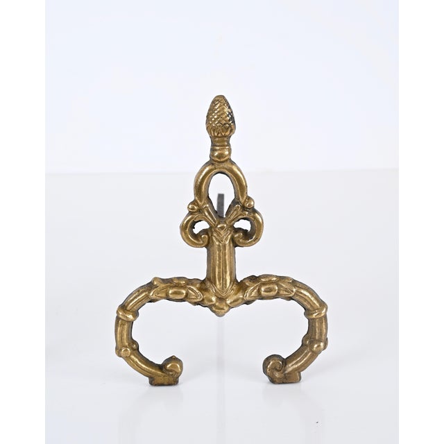 Metal Louis XV Italian Andirons in Gilt Bronze and Iron, Italy, 1940s, Set of 2 For Sale - Image 7 of 13