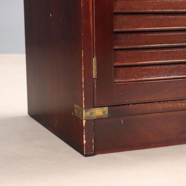 Brown Antique Mahogany Veneer and Brass Cupboard, Italy, 20th Century For Sale - Image 8 of 11