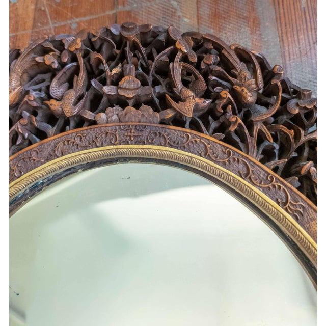 19th Century Chinese Canton Export Carved Reticulated Mirror Frame With Birds For Sale - Image 10 of 18