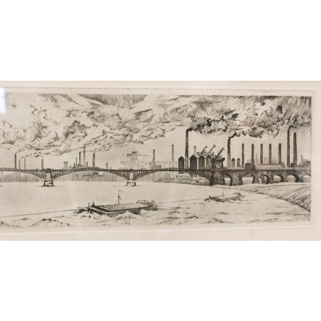 Industrial Landscape with Railway Bridge, Germany, Late 19th Century, Engraving, Framed For Sale - Image 3 of 6