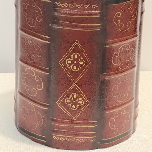 Vintage Faux Leather Trompe l'Oeil Book Spine Wastebasket - Maitland-Smith Style For Sale In Mobile - Image 6 of 9