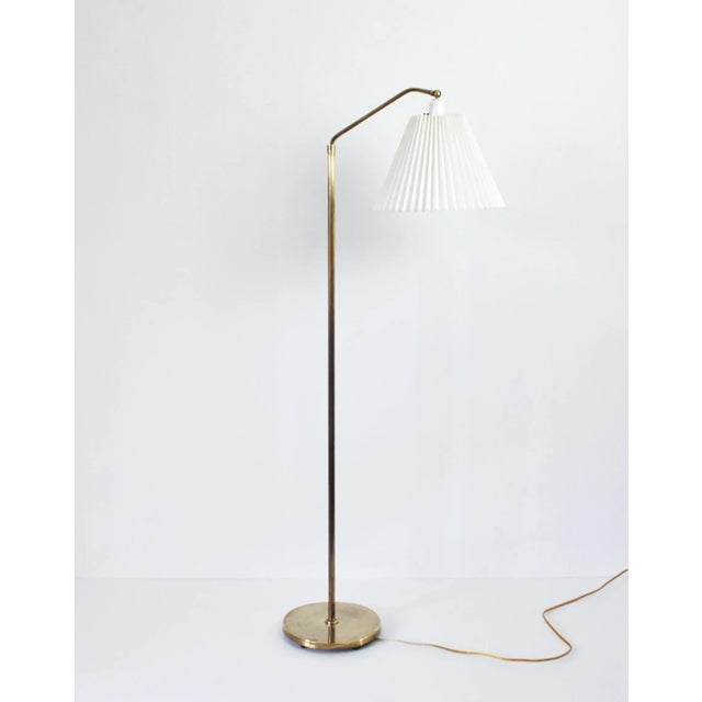 Scandinavian Floor Lamp in Brass with Pleated Shade, 1950s For Sale - Image 6 of 12
