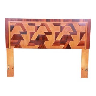 Mid-Century Modern Brutalist Oak and Rosewood Queen Size Headboard, Circa 1970s For Sale