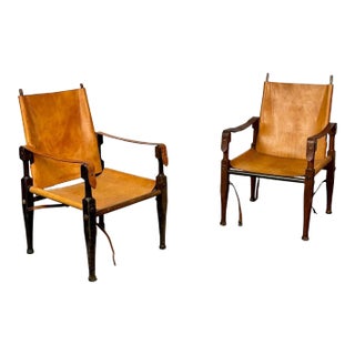 Pair of Kaare Klint Danish Mid-Century Modern Safari Lounge Chairs, Rasmussen For Sale