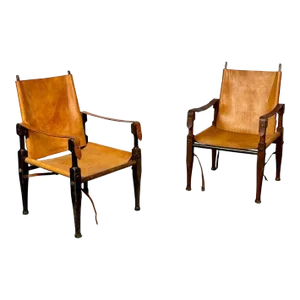 Pair of Kaare Klint Danish Mid-Century Modern Safari Lounge Chairs, Rasmussen