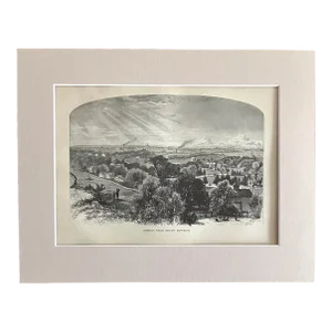 Antique 1874 Wood Engraving, "Boston from Mount Bowdoin ", MA in 11x14 Mat