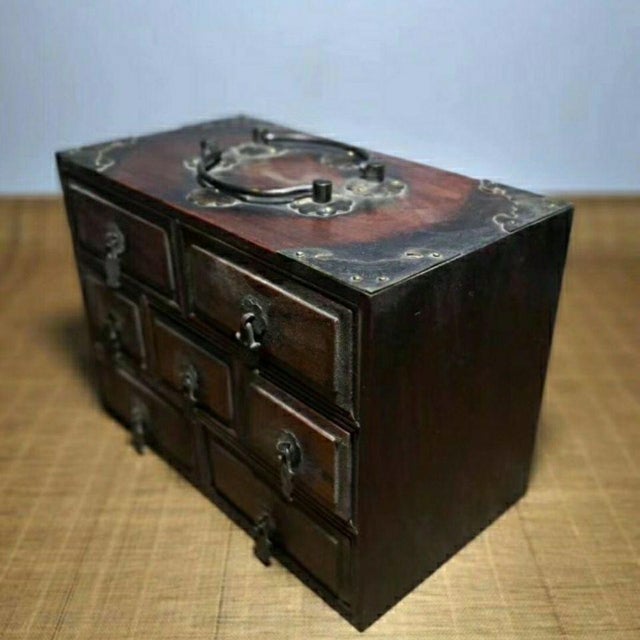 Brown Vintage Rosewood Apothecary Cabinet With 7 Drawers For Sale - Image 8 of 9