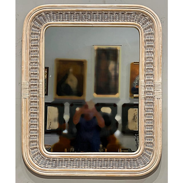 Wood Large Vintage Coastal Organic Modern Wood, Wicker, Leather Mirror For Sale - Image 7 of 7