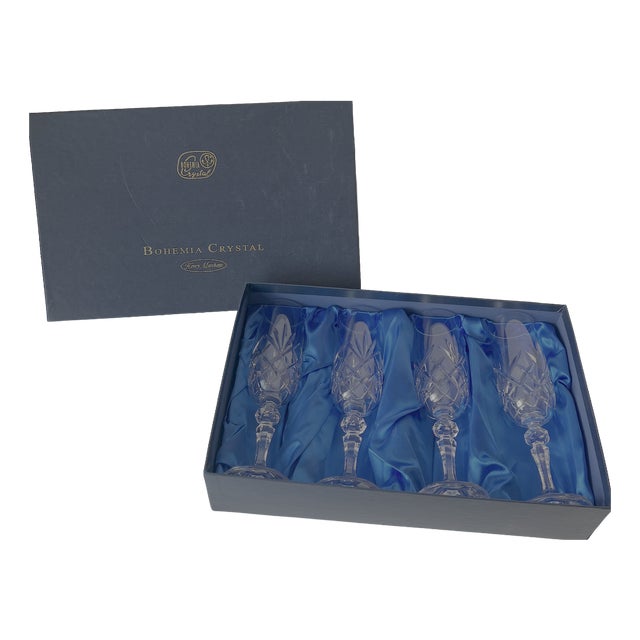 Vintage Crystal Champagne Flutes from Bohemia, 1990s, Set of 4 For Sale