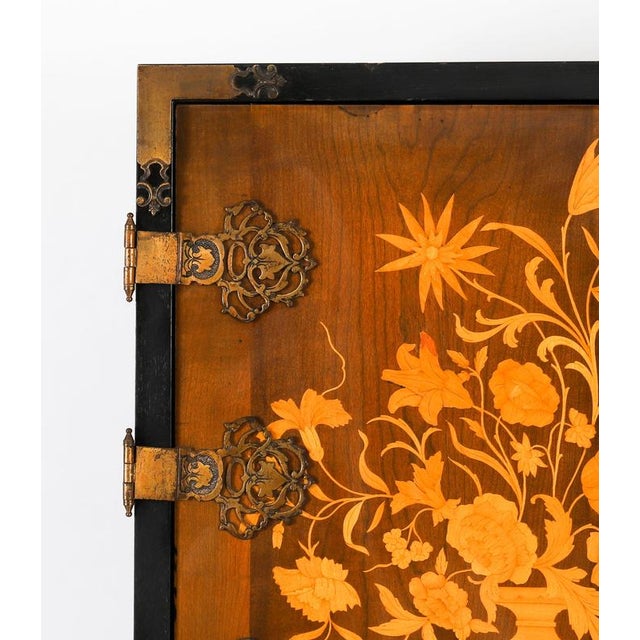 Antique Black Lacquered Marquetry Cocktail Cabinet on Stand, 1930s For Sale - Image 10 of 15