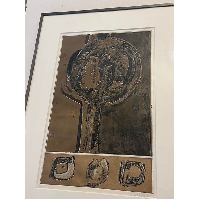 Nice Limited Edition Signed P Eisenberg Silkscreen to F an Abstract Form in Dramatic Black & Brown For Sale - Image 4 of 10