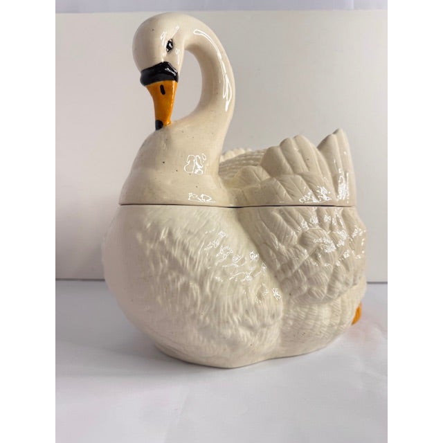 Farmhouse Vintage Ceramic Swan Soup Tureen With Coordinating Ladle – Cream Speckled Glaze, Cottage Farmhouse Serveware For Sale - Image 3 of 18