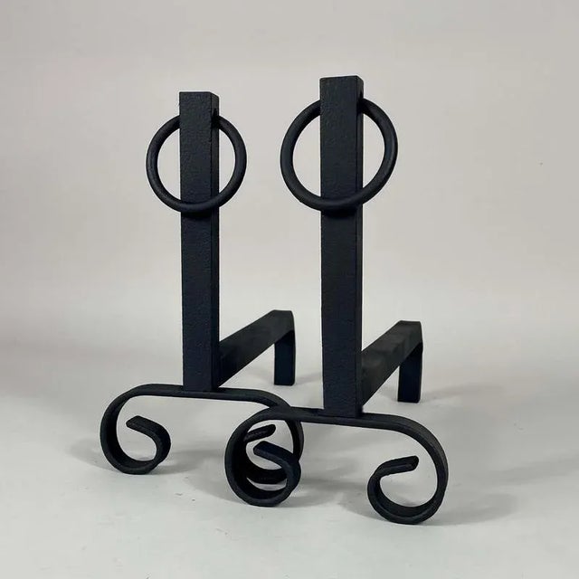 Art Deco Modern Cast Iron Andirons, 1930s, Set of 2 For Sale - Image 4 of 15