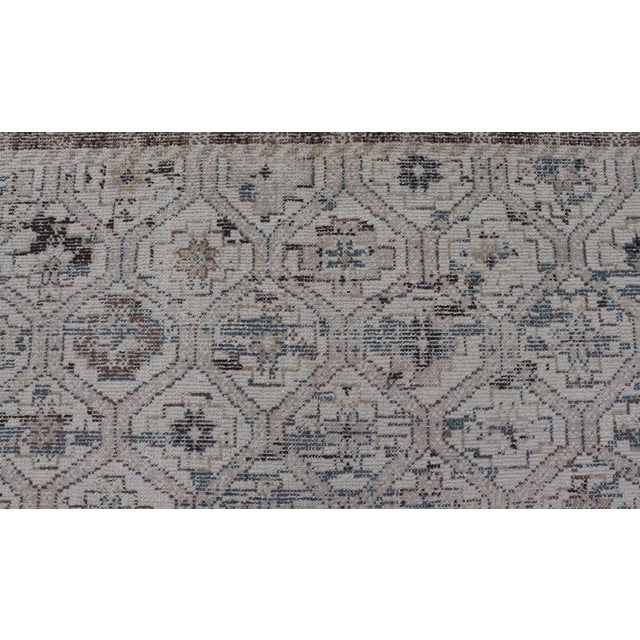 Modern Oushak Tribal Rug in Ivory With Light Blue and Brown Accents For Sale - Image 9 of 9