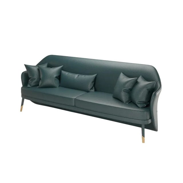 Contemporary Bhutan Blue Petrol Leather Sofa by Javier Gomez For Sale - Image 3 of 3