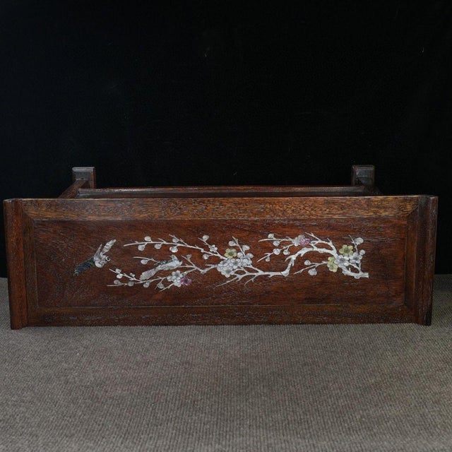 Shell 1980s Chinese Rosewood Table With Mother-of-Pearl Inlay and Two Drawers For Sale - Image 7 of 10