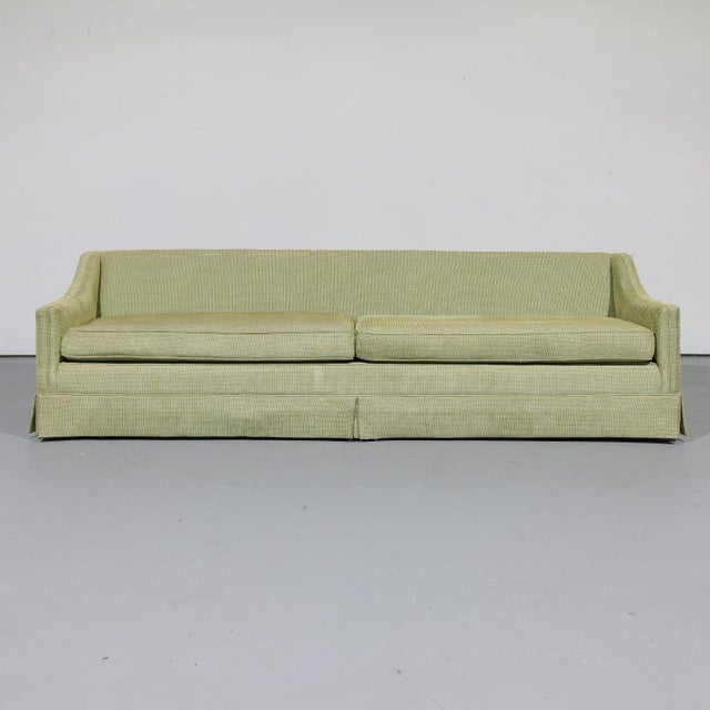 1970s Vintage Oversized Mid-Century Green Upholstered Sofa | Circa 1970s For Sale - Image 5 of 17
