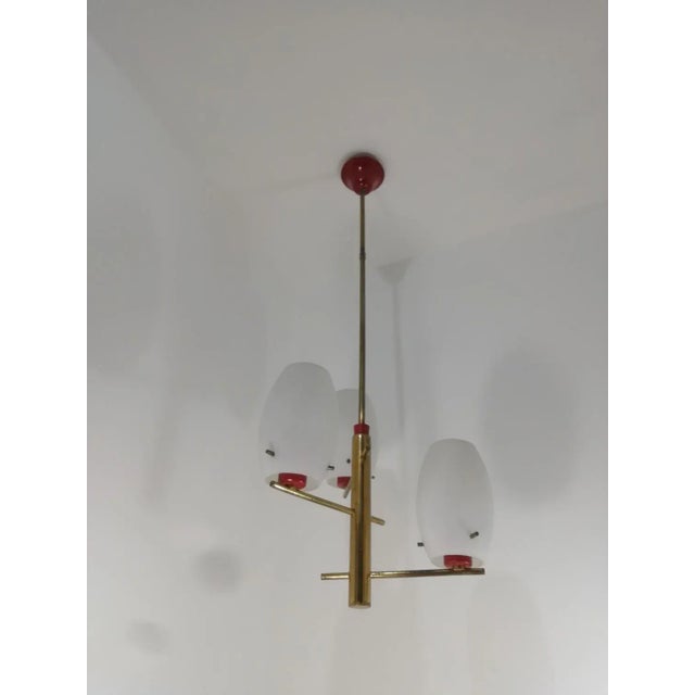Vintage Opaline and Brass Chandelier, 1950s For Sale - Image 11 of 11