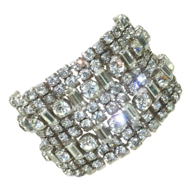Chunky Crystal Rhinestone Link Bracelet, 1950's For Sale