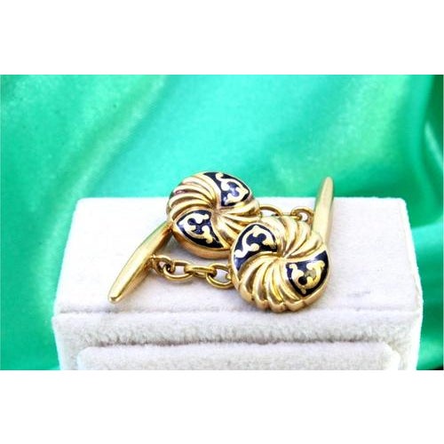 Yellow Gold Button-Shaped Cufflinks with Enamelled Applications, Set of 2 For Sale - Image 5 of 6