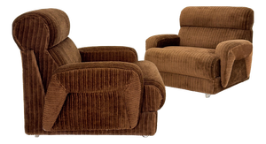 Mid-Century Brown Corduroy Lounge Chair on Casters, 1970s