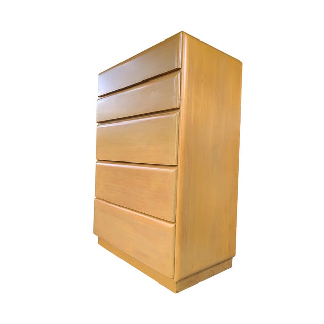 Mid-Century Modern Russel Wright 5-Drawer Maple Highboy Dresser Star Dust 515 for Heywood Wakefield For Sale - Image 3 of 10