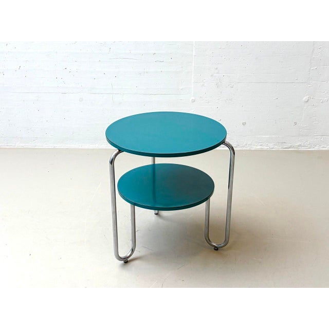Bauhaus Bauhaus Loop Table with Petrol-Colored Resopal Coating, 1960s For Sale - Image 3 of 17