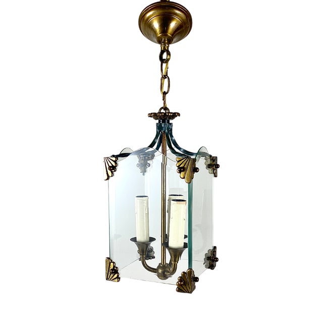 Vintage Art Deco Glass & Bronze Pendant Light, 1950s For Sale