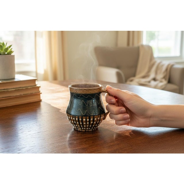 Late 20th Century Lovejoy Pottery Nc Studio Mug-Signed-Handmade-Rustic Wabi Sabi Ceramic-Artisan For Sale - Image 6 of 9