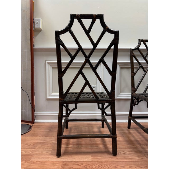 Vintage Set of 6 Chinese Chippendale Rattan Dining Chairs For Sale - Image 9 of 10