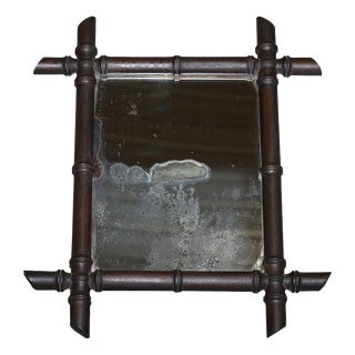 Small Antique French Decorative Faux Bamboo Wall Mirror with Foxed Glass For Sale