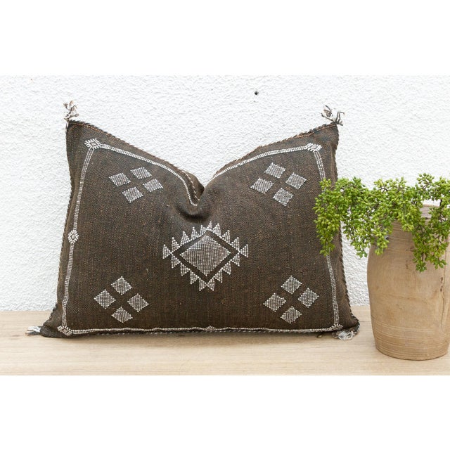 Burnt Umber Raven Dunes Silk Rug Lumbar Pillow For Sale - Image 8 of 8