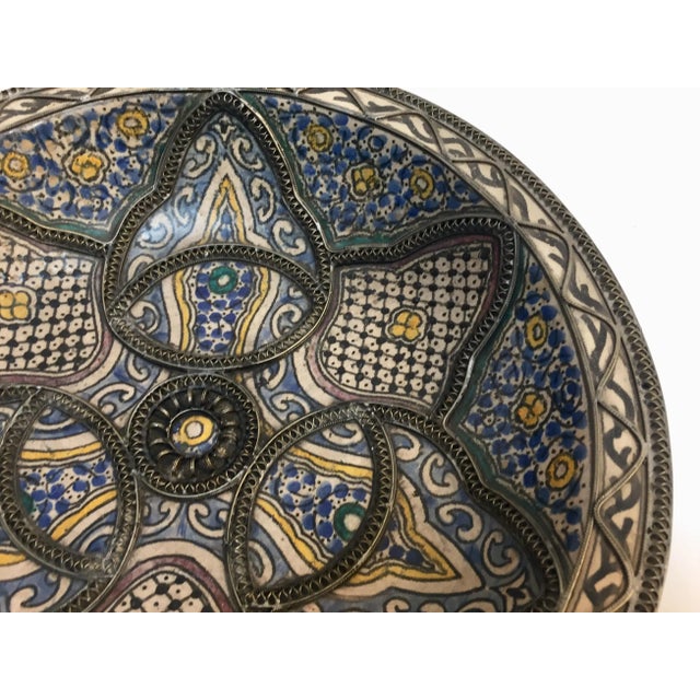 Silver Moroccan Ceramic Plate Adorned With Silver Filigree For Sale - Image 8 of 12