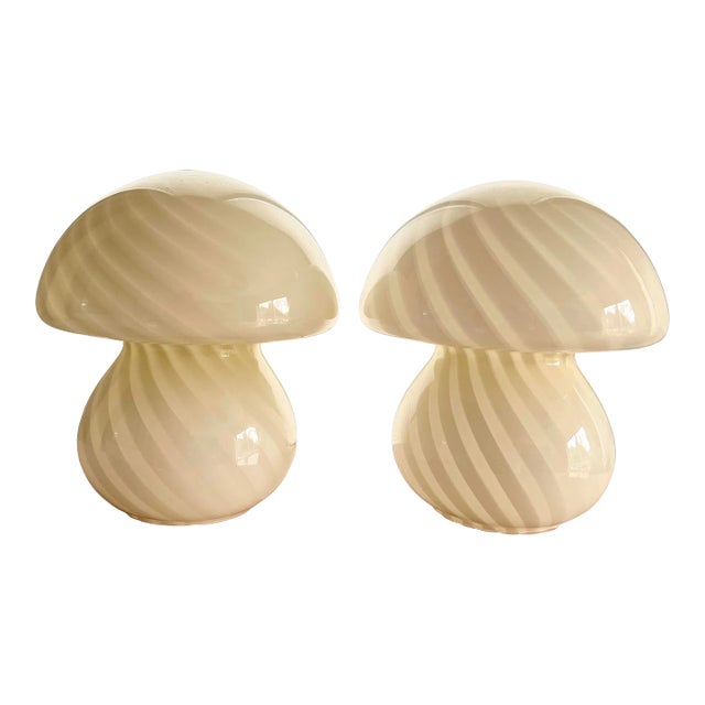 Yellow Murano Attributed Mushroom Lamps - a Pair For Sale
