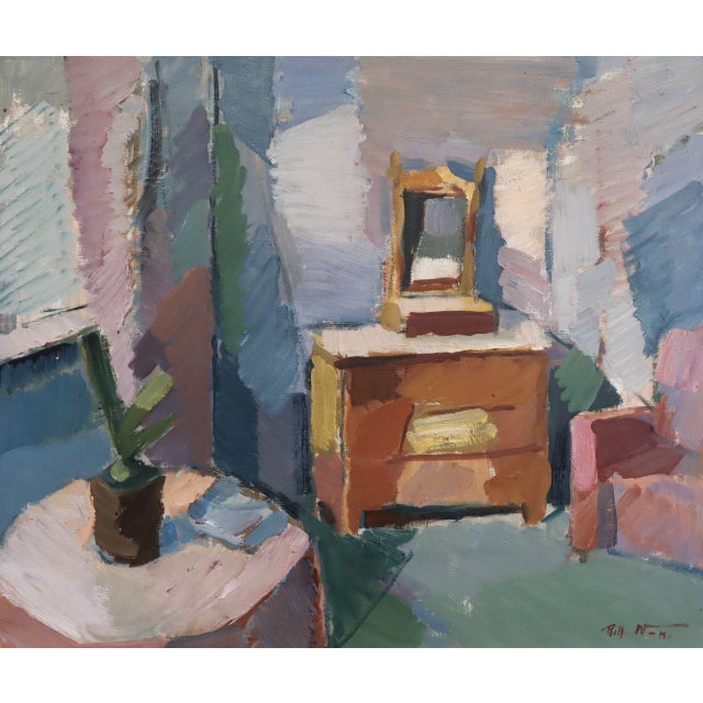 Mid-Century Modern 'The Pastel Room' Original Swedish Expressive Interior Scene Oil Painting, Framed For Sale - Image 11 of 14