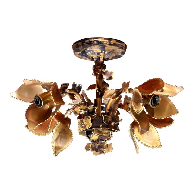 1960s Tom Greene Torch Cut Flower Ceiling Light in Brutalist Style For Sale