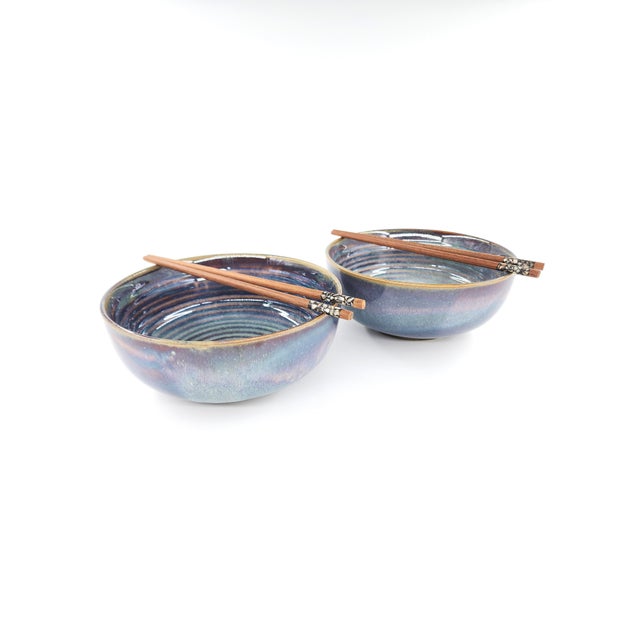 This exquisite set of two hand-thrown ramen bowls from a master ceramic studio in Bát Tràng, Vietnam is finished in a...
