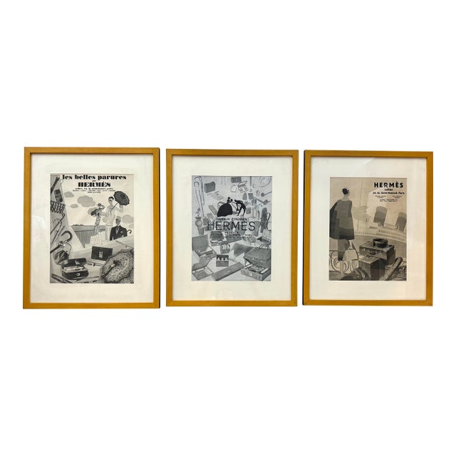 Set of 3 Vintage French Hermes Fashion Ads Advertisements For Sale