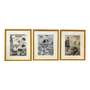 Set of 3 Vintage French Hermes Fashion Ads Advertisements