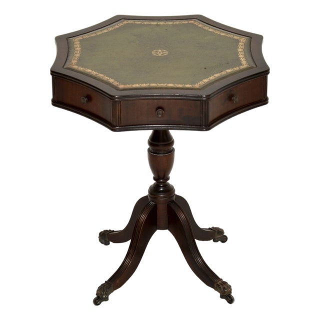 Vintage Georgian Leather Top Drum Table, 1950 For Sale